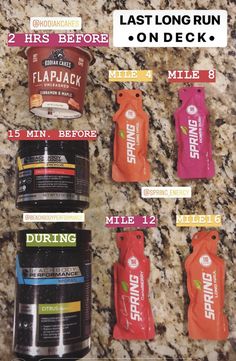 an ad for nutritious running products on the counter with information about each product