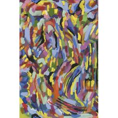 an abstract painting with multicolored lines and shapes on the bottom half of it