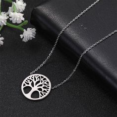 Meterial:Stainless Steel Color:Silver Weight:7g Shape:Round Pattern: Tree Of Life Style:Trendy Feature:Eco-friendly Packing:Necklace x1 Silver Alloy Necklace For Gift, Hypoallergenic Stainless Steel Round Necklace, Personalized Silver Round Chain Necklace, Silver Alloy Necklace For Everyday, Everyday Silver Alloy Necklace, Silver Hypoallergenic Necklace, Hypoallergenic Silver Necklace, Minimalist Silver Alloy Necklaces, Nickel Free Round Alloy Necklace