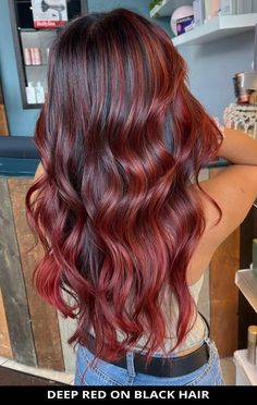 Red On Black Hair, Red Hair Fade, Black Hair With Red, Hair With Red Highlights, Black Hair With Red Highlights, Balayage Red, Deep Red Hair Color, Red Balayage Hair, Red Hair With Highlights