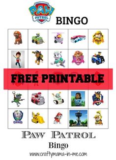 the paw patrol printable game is shown in red and white, with images of cartoon characters