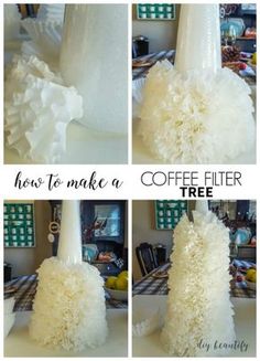 how to make a coffee filter tree with white pom - poms on top