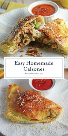 easy homemade calzonees on a plate with sauces