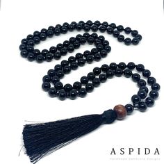 "Real Onyx Gemstone Mala Healing Necklace, Hand Knotted 108 Mala Beads, 108 Mala Beads, Mala Tassel Necklace, Japa Mala, Meditation Mala Aspida Gem Jewelry serve to top jewelry gifts for men and women. If you need unique gifts for girlfriend or boyfriend at anniversary or birthday, we present to you exclusive unique gifts ideas. This Exclusive Unique Hand Knotted 108 Mala Gemstone Design is made details; * Gemstone: 5A Quality Rated Onyx Gemstone * Rope: Special Extra Durable Mala Rope * Bead : Elegant Polished Beads For Meditation, Spiritual Black Beaded Round Necklaces, Black Beads Mala For Meditation, Black Beaded Mala For Meditation, Handmade Elegant Mala With Round Beads, Handmade Elegant Mala With Beads, Elegant Hand-strung Mala For Meditation, Elegant Beaded Necklaces With Round Beads For Meditation, Elegant Mala With 108 Beads For Meditation