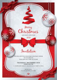 a red and white christmas party flyer