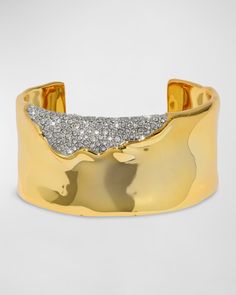 Alexis Bittar bracelet    14karat gold plated brass    Features a shiny finish    Pavé glass crystals    Slipon style    Imported Alexis Bittar Earrings, Shiny Bracelets, Alexis Bittar Jewelry, Crystal Cuff Bracelet, Latest Bracelets, Pave Jewelry, Open Cuff Bracelet, Wide Cuff Bracelets, Buy Earrings