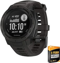 Garmin Instinct, Rugged Outdoor Watch with GPS, Features Glonass and Galileo, Heart Rate Monitoring and 3-Axis Compass, Graphite Mobile Navigation, Garmin Instinct, Outdoor Watch, Altimeter, Watch Battery, Barometer, Solar Charging, Surfing Waves, Solar Battery