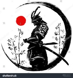 Ilustrações stock, imagens e vetores de Illustration Japanese Warrior Ink Circle Red 1345891196 Tato Geisha, Japanese Warrior Tattoo, Samurai Warrior Tattoo, Bilik Permainan, Samurai Tattoo Design, Muster Tattoos