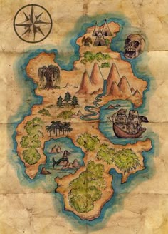 an old pirate map with ships and other things on it, as well as the words illustration - matt vidalis