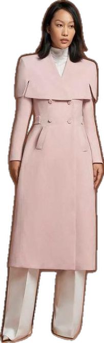 Elegant A-line Outerwear For Work, Luxury Pink Outerwear For Office, Pink Elegant Double-breasted Outerwear, Elegant Single-breasted A-line Outerwear, Spring Evening Outerwear With Double-breasted Button, Elegant Pink Outerwear With Button Closure, Elegant A-line Outerwear For Office, Feminine Pink Outerwear For Evening, Elegant Pink Outerwear With Double Button Closure