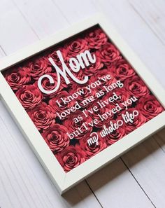 a mother's day card with red roses in the frame on a white background