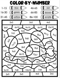 color by number worksheet for kids with numbers and crayons on it