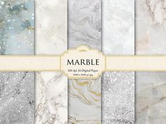 marble digital paper pack with gold and silver glitters on the edges, in various colors