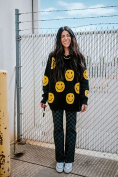 LALA ORIGINAL DESIGN: Have Fun Oversized Smiley Knit *RESTOCKING SOON* – Dressed In LALA Oversized Yellow Sweater For Streetwear, Fun Oversized Winter Sweater, Oversized Fun Sweater For Fall, Oversized Fun Fall Sweater, Playful Oversized Sweater For Fall, Playful Yellow Sweater For Fall, Oversized Playful Sweater For Fall, Yellow Sweater For Winter Loungewear, Yellow Winter Sweater For Loungewear