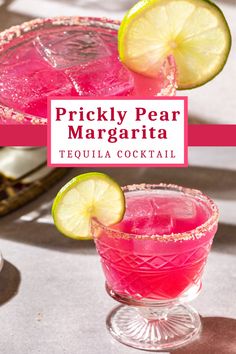 two glasses filled with pink and yellow margaritas