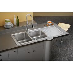 stainless steel kitchen sink with drainer and faucet