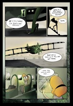 a comic strip with an image of a person flying through the air and another cartoon character in