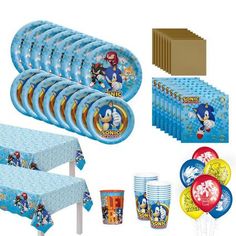 sonic the hedgehog birthday party supplies including tableware, plates and napkins for 16 guests