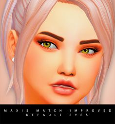 an animated image of a woman's face with green eyes and blonde hair,