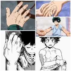 some anime characters are doing different things with their hands and fingers in the same direction