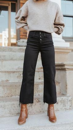 70  Stylish Wide-Leg Jeans Outfit Ideas [2024]: How To Wear Wide Leg Jeans (Baggy & Flare) Flare Wide Leg Jeans Outfit, Black Wide Leg Crop Jeans Outfit, How To Wear Crop Jeans, Wide Leg Jeans Outfit Winter Ankle Boots, Faded Black Jeans Outfit Fall, Wide Jean Outfits, Wide Leg Business Casual, Black Wide Leg Denim Outfit, Stylish Outfits Fall 2024