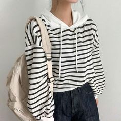 Vintage Striped Cropped Hoodie