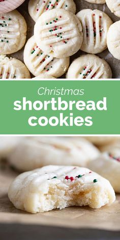 christmas shortbread cookies with white frosting and sprinkles in the middle