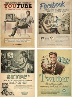 four vintage social media adverts from the 1950's