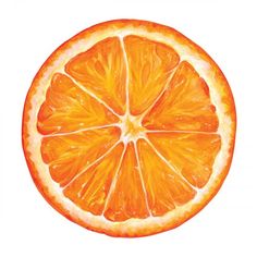 an orange cut in half on a white background