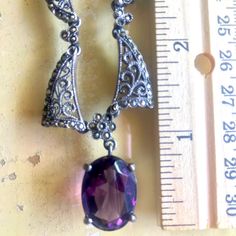 Amethyst And Marcasite 925 Necklace Size: 7 1/2 Stone Size: 3/4 So Much Better In Person. Can’t Capture How Stunning It Is. But This Is A True Beauty. Needs Some Tlc. Any Questions Please Ask, Thank You For Looking. God Bless Elegant Purple Necklace Stamped 925, Beauty Needs, Necklace Size, Necklace Sizes, True Beauty, God Bless, Womens Jewelry Necklace, Amethyst, Jewelry Necklaces