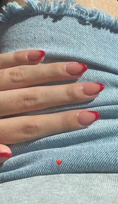 Red Nails Acrylic Tips, French Tips Inspiration, Red Tip Gel Nails, Nail Inspo Red French Tip, Light Red French Tip Nails, Red Nails French Tip Almond, Almond Shape Red French Tip, French Tip Nails Red And White