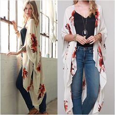 Wrap Yourself In Bohemian Style & Comfort In This Stunning Chic Floral Kimono. Open Front With Arm Holes. Pair With Tank & Skinnies Or Works Perfect As A Swim Beach Cover Up. Available In Ivory With Rust Floral Print. 38" X 46" 100% Viscose. One Size Fits Most Summer Cream Kimono, Cream Summer Kimono, White Printed Kimono For Fall, White Long Kimono For Fall, Long White Kimono For Fall, White One Size Kimono, White Free Size Kimono For Spring, Spring White Free Size Kimono, Kimono Wrap