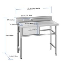 an image of a stainless steel sink with measurements