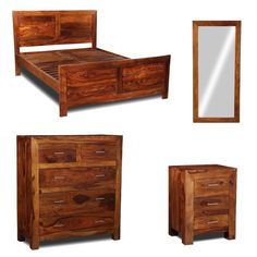 four pieces of furniture including a bed, dresser and mirror