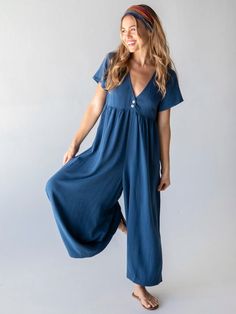 Womens Relaxed Style, Wide Leg Romper Outfit, Jumpsuit Short Sleeve, Boho Style Work Outfits, Natural Life Jumpsuit, Homesteading Outfits Women, Boho Outfits For Work, Waldorf Teacher Outfits, Clothes Casual