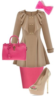 Pink and tan Apostolic church outfit! Pink And Tan Outfit, Pink And Brown Louis Vuitton Bag, Pentecostal Fashion, Church Outfits, Pink Beige, Fashion Classy, Modest Outfits