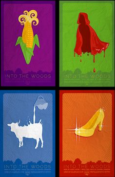 four different colored posters with animals and plants on them, all in the same color scheme