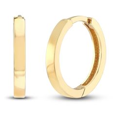 Dynamic 14.25mm square tubes are polished to a high shine in these stylish women's huggie earrings. Fashioned in 14K yellow gold, the earrings secure in place with hinged backs. Rectangular Yellow Gold Huggie Earrings Gift, Yellow Gold Rectangular Hoop Earrings For Anniversary, Rectangular Yellow Gold Hoop Earrings For Anniversary, Classic Rectangular Yellow Gold Huggie Earrings, Classic Yellow Gold Rectangular Huggie Earrings, 14k Yellow Gold Rectangular Hoop Earrings, Rectangular 14k Yellow Gold Hoop Earrings, Jared The Galleria Of Jewelry, Huggie Earrings