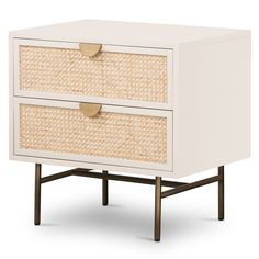 two drawers with wicker handles on each side and one drawer closed up to show the bottom