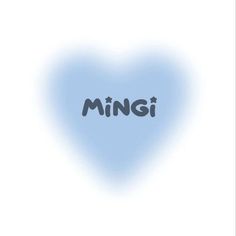 the word mingi written in black on a light blue heart shaped background with white clouds