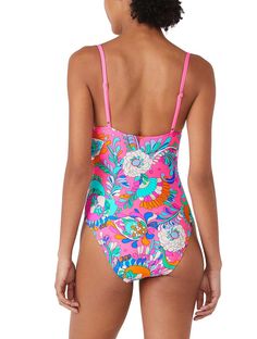 One, done and ready for the sun! The Kate Spade One Piece swimsuit in a playful print with a whimsical blend of florals and paisley is the perfect piece to wear from the pool to the pool party.  One Piece Swimsuit Cinch Front Underwire Adjustable Straps for Comfort Swimsuit Fabric: 85% Nylon / 15% Spandex Swimsuit Lining: 92% Polyester / 8% Spandex Hand Wash Cold, Line Dry Pink Tropical Swimwear With Vibrant Print, Tropical Pink Swimwear With Vibrant Print, Fitted Printed Swimwear For Summer Parties, Spring Pink Swimwear With Vibrant Print, Spring Beachwear Tankini For Summer Parties, Pink Swimwear With Vibrant Print For Poolside, Pink Vibrant Print Swimwear For Poolside, Pink Vibrant Print Swimwear For Pool, Printed Swimwear For Summer Parties And Vacation