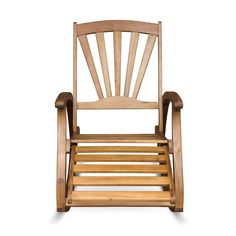 a wooden rocking chair on a white background