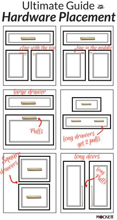 the ultimate guide to hardware placement for kitchen cabinet doors and drawer fronts with instructions on how to