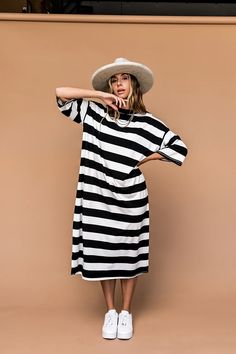 Ozzy Dress in Stripes – Dressed in Lala Oversized Striped Spring Dresses, Chic Relaxed Fit Striped Dresses, Satin Playsuit, Dressed In Lala, Oversize Outfit, Spandex Dress, Blazer Set, Flannel Jacket, Sweater Collection