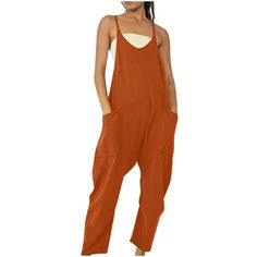 PRICES MAY VARY. Material: Spaghetti strap summer jumpsuit made of Polyester,Spandex. The fabric is soft and comfortable, stretchy, lightweight and breathable. Design: Loose fit overalls for women, fashionable pants,baggy style, v-neck design, spaghetti strap jumpsuits,sleeveless rompers ,casual summer outfits, with two sides pockets,solid color,standard size,suit for summer vacation, makes you look very chic. Occasion: Baggy overalls jumpers with pockets is suitable for casual, daily life,trave Jumpsuits For Women Casual Summer, Jumpsuits For Women Casual, Jumpsuit Damen Elegant, Dungaree For Women, Casual Summer Rompers, Wide Leg Outfit, Baggy Overalls, Summer Rompers, Overalls Casual