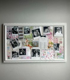 a white frame filled with photos and pictures