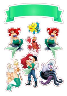 the little mermaid stickers are all different colors and sizes, but one is for each character