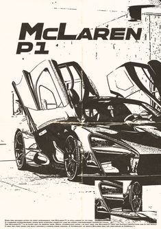 an advertisement for a car show featuring two cars with open doors and the words, mcclarren p1