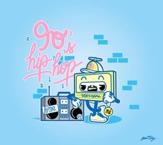 an image of a cartoon character holding a boombox with the words hip hop on it