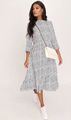 Look Plus Size, Vestido Plus Size, Mama Style, Print Midi Dress, Midi Dress Casual, Midi Dress Summer, Midi Dress With Sleeves, White Midi Dress, Printed Midi Dress